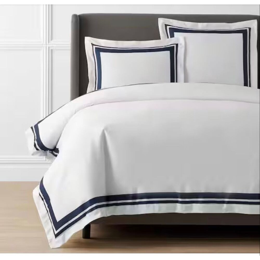 Company Store Legends Hotel Supima Double Border Navy Duvet Cover- NWT, TWIN/TXL